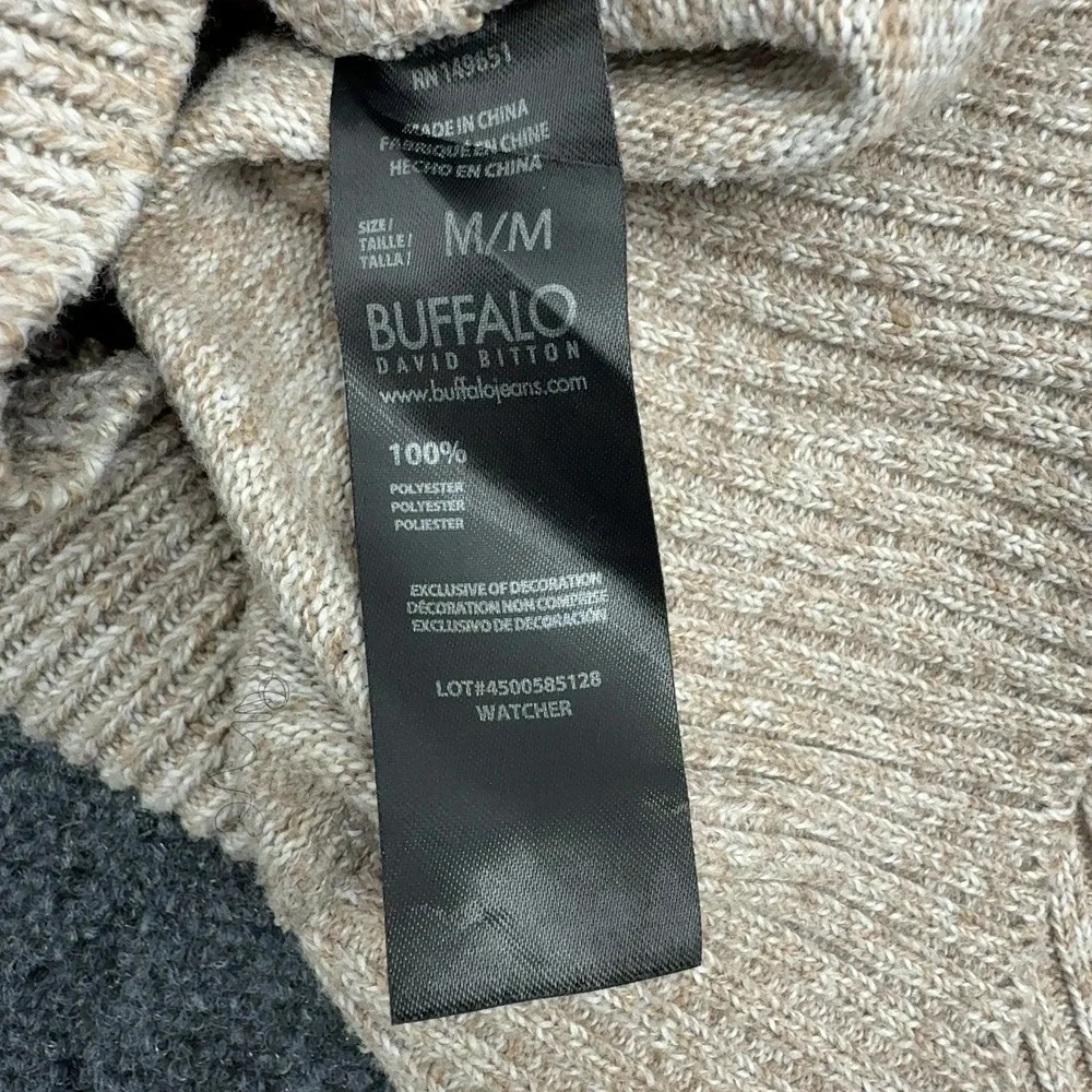 Buffalo David Bitton Sweater Mens M Tan Polyester Cable Knit Mock Neck Casual